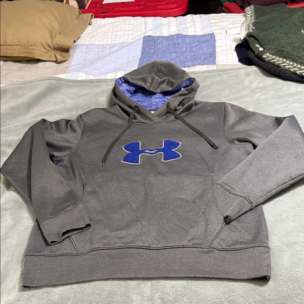 Under Armour Charcoal Hoodie with Royal Blue Logo: EXCELLENT CONDITION